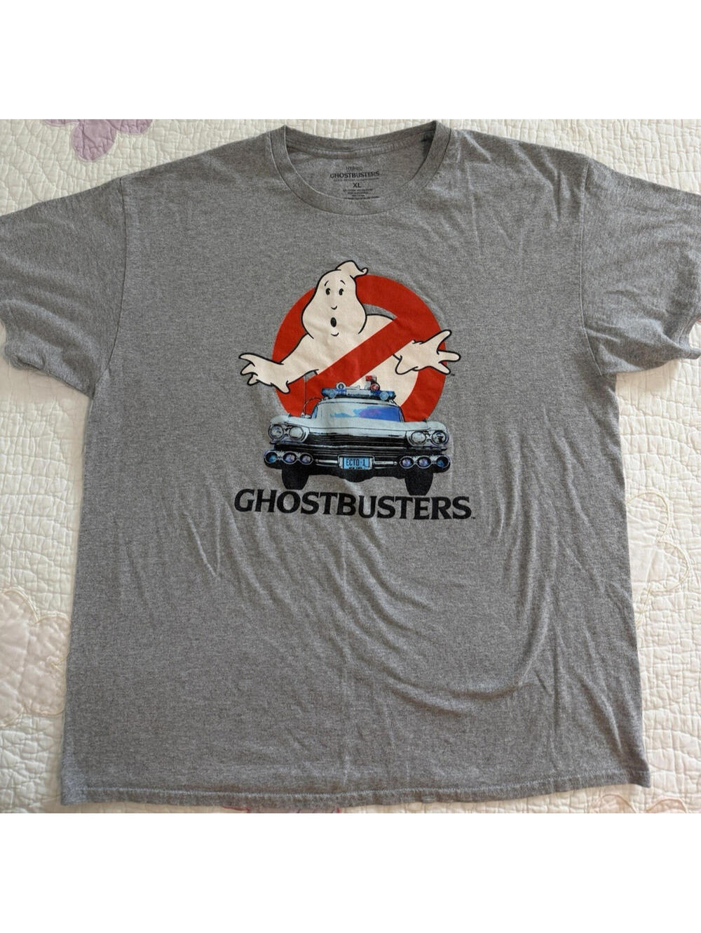 Ghostbusters Movie Graphic Tee Shirt Mens XL Gray Heather Ecto-1 Car Logo